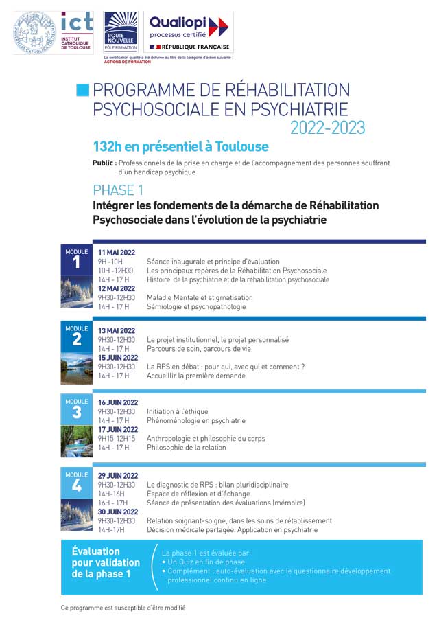 D.U. Réhabilitation psychosociale en psychiatrie (programme) D.U. Réhabilitation psychosociale en psychiatrie (programme)