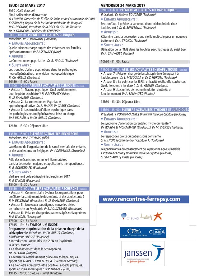 3e Rencontres régionales de la Ferrepsy (programme) | © FERREPSY Occitanie 3e Rencontres régionales de la Ferrepsy (programme) | © FERREPSY Occitanie