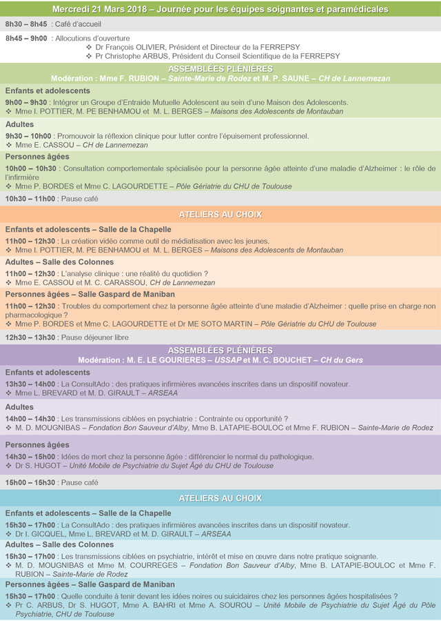 4e Rencontres régionales de la Ferrepsy (programme) | © FERREPSY Occitanie 4e Rencontres régionales de la Ferrepsy (programme) | © FERREPSY Occitanie
