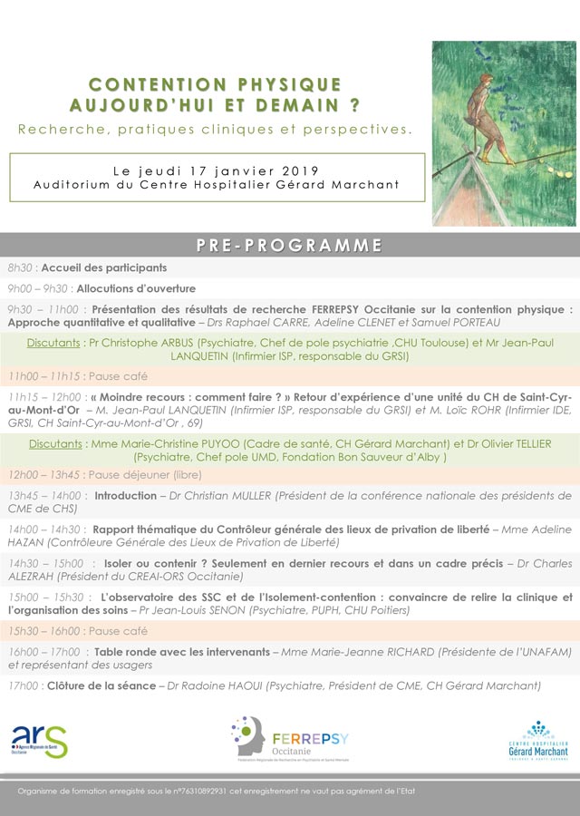 Contention physique : aujourd'hui et demain ? (programme) | © FERREPSY Occitanie