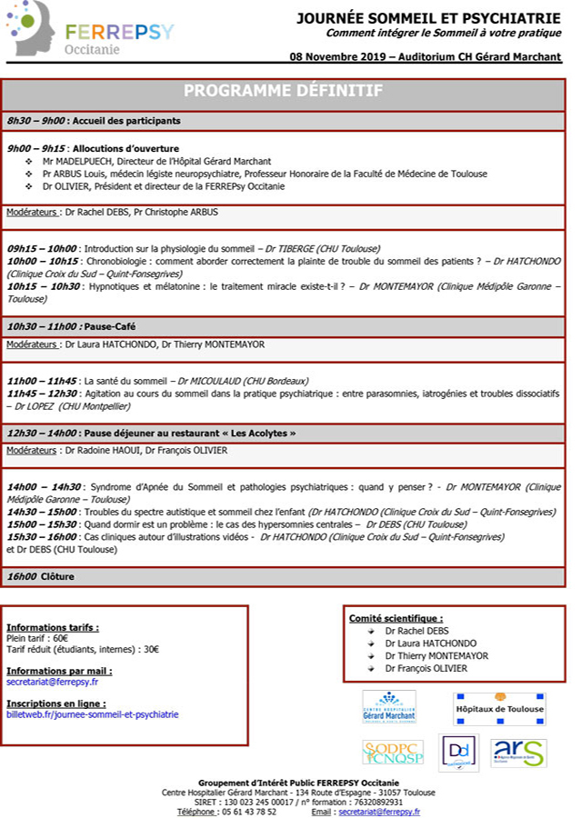 Journée Sommeil & Psychiatrie (programme) | © FERREPSY Occitanie Journée Sommeil & Psychiatrie (programme) | © FERREPSY Occitanie