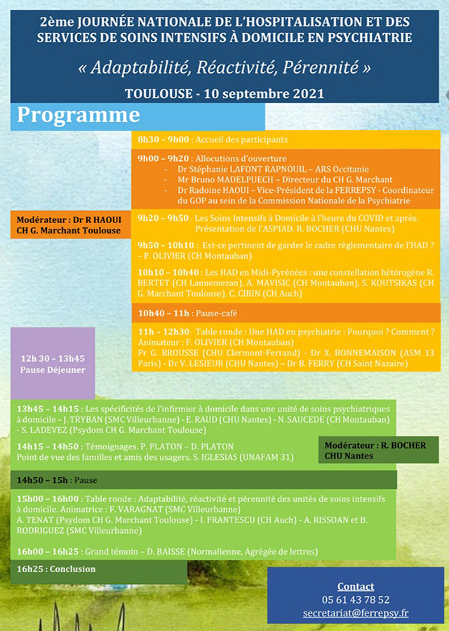 2e Journée nationale de l'hospitalisation et des services de soins intensifs à domicile en psychiatrie (programme) | © FERREPSY Occitanie