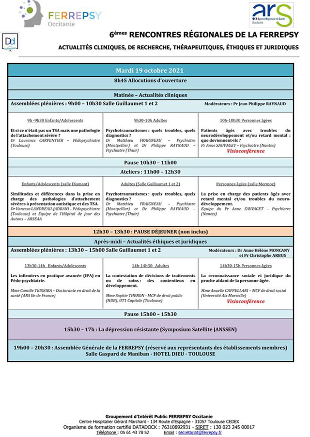 6e Rencontres régionales de la Ferrepsy (programme) | © FERREPSY Occitanie 6e Rencontres régionales de la Ferrepsy (programme) | © FERREPSY Occitanie