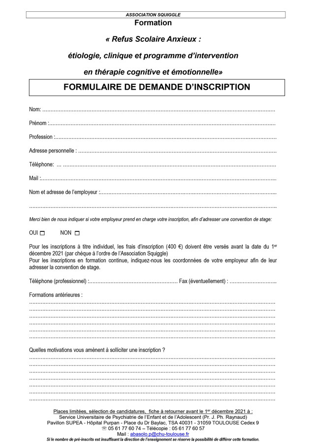 Refus scolaire anxieux (formulaire d'inscription) | © Ferrepsy Occitanie Refus scolaire anxieux (formulaire d'inscription) | © Ferrepsy Occitanie