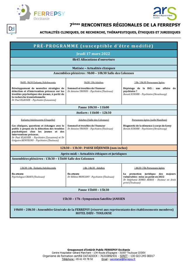 7e Rencontres régionales de la Ferrepsy (programme) | © FERREPSY Occitanie