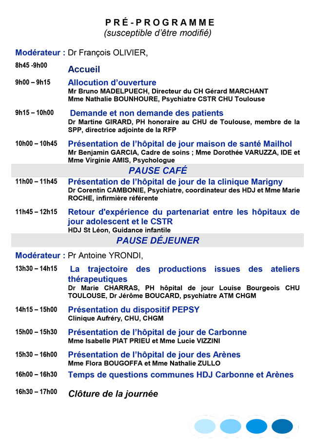 2e Journée Hôpitaux de jour (2022) - Programme | © FERREPSY Occitanie 2e Journée Hôpitaux de jour (2022) - Programme | © FERREPSY Occitanie