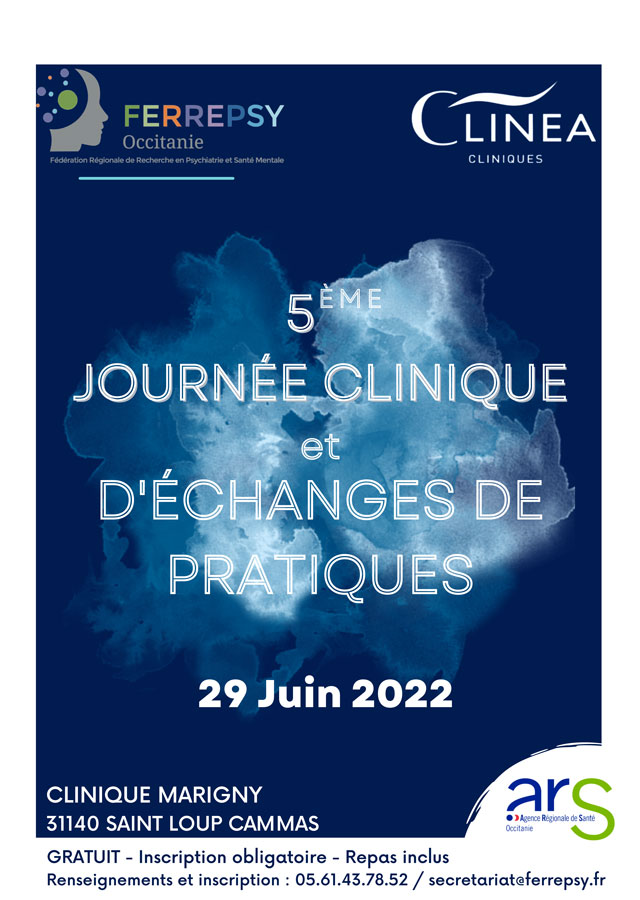 5e Journée clinique et d'échanges de pratiques 2022 (affiche) | © FERREPSY Occitanie 5e Journée clinique et d'échanges de pratiques 2022 (affiche) | © FERREPSY Occitanie