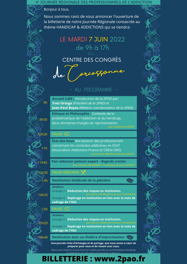 4e Journée régionale des professionnels de l'addiction - 7 juin 2022 (programme) | © FERREPSY Occitanie 4e Journée régionale des professionnels de l'addiction - 7 juin 2022 (programme) | © FERREPSY Occitanie