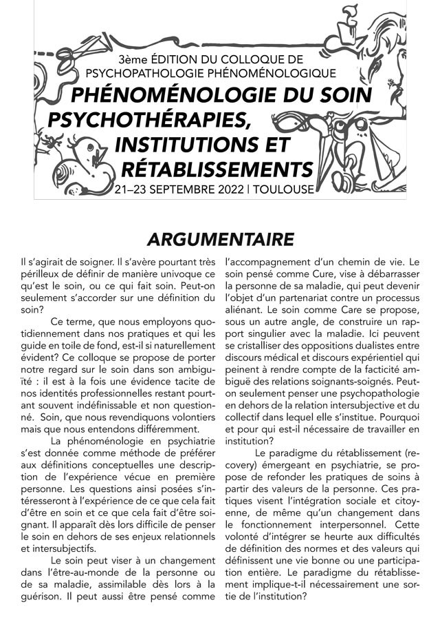 3e Colloque de phénoménologie du soin (2022) - Argumentaire 3e Colloque de phénoménologie du soin (2022) - Argumentaire