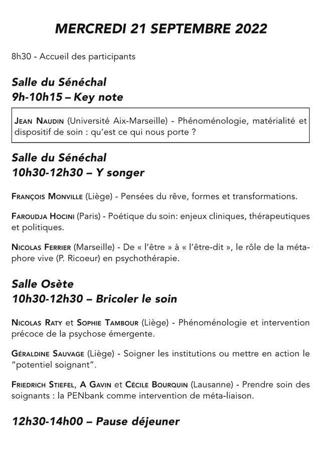 3e Colloque de phénoménologie du soin (2022) - Programme 3e Colloque de phénoménologie du soin (2022) - Programme
