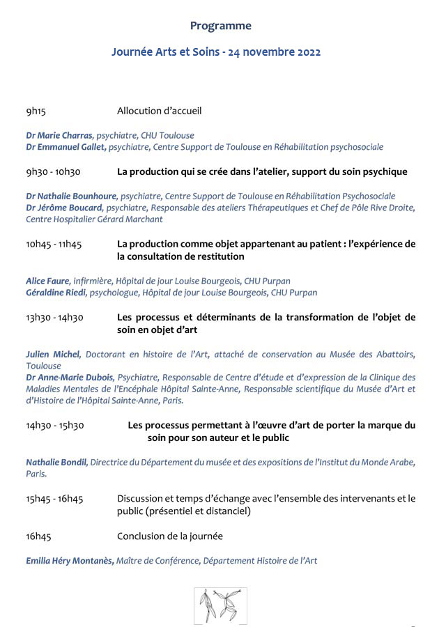 1re Journée Arts & Soins (24 novembre 2022) - programme 1re Journée Arts & Soins (24 novembre 2022) - programme