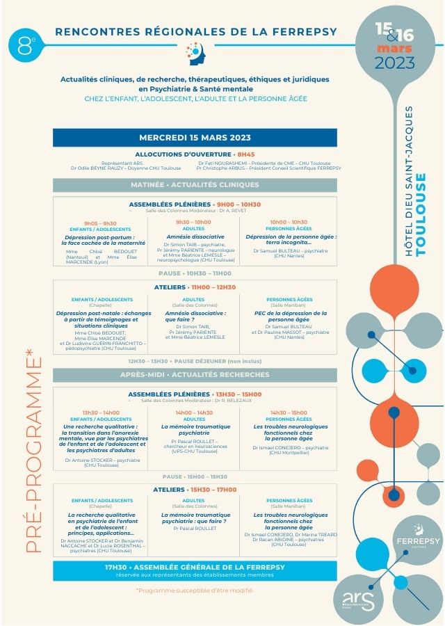 8e Rencontres régionales de la Ferrepsy Occitanie - programme | © FERREPSY Occitanie 8e Rencontres régionales de la Ferrepsy Occitanie - programme | © FERREPSY Occitanie
