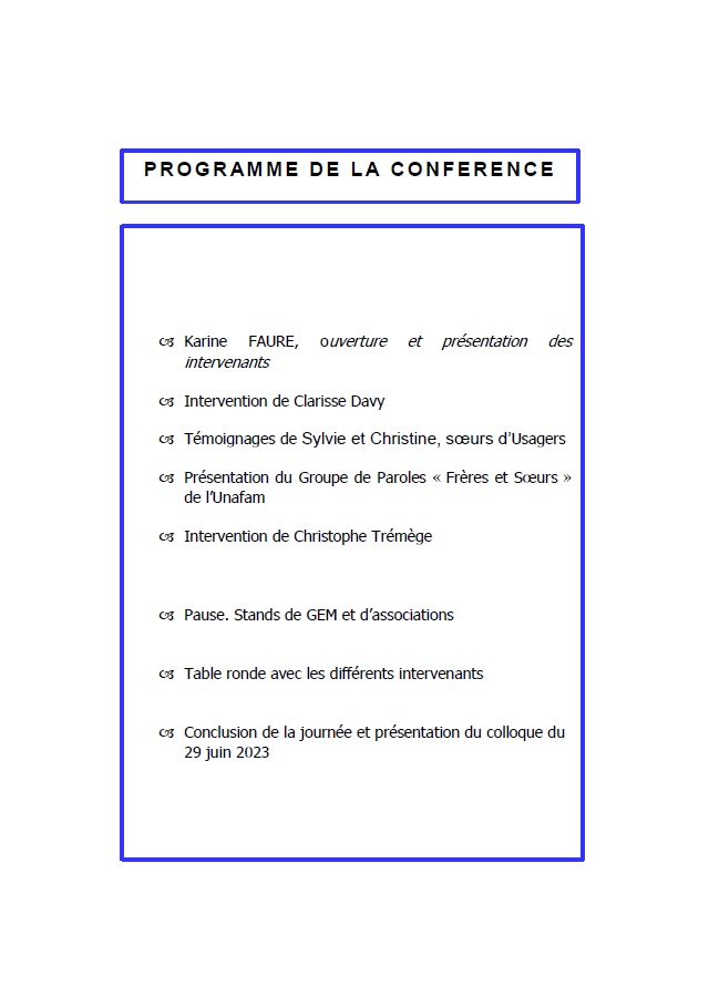Conférence PRISME : Frères et sœurs : un rôle dans le rétablissement ? (programme)