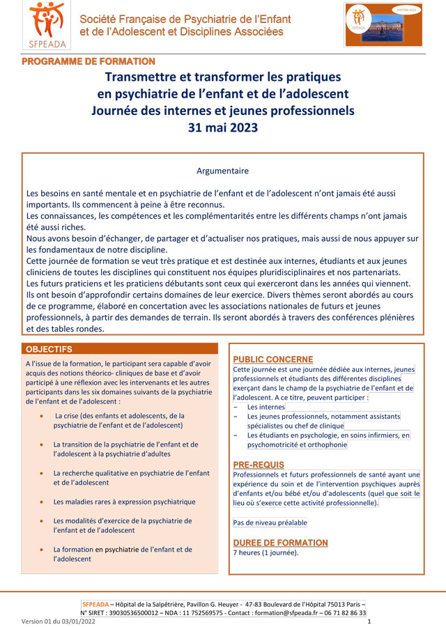 Congrès français de psychiatrie et de psychopathologie de l’enfant et de l’adolescent (Programme du pré-congrès) Congrès français de psychiatrie et de psychopathologie de l’enfant et de l’adolescent (Programme du pré-congrès)
