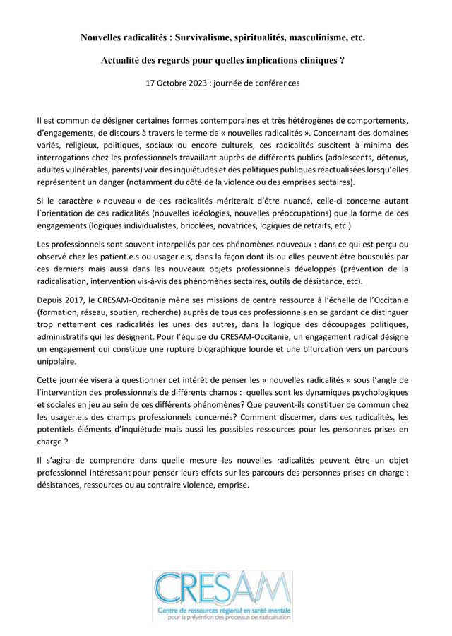 Journée du CRESAM 2023 (17 octobre 2023) - Argumentaire Journée du CRESAM 2023 (17 octobre 2023) - Argumentaire