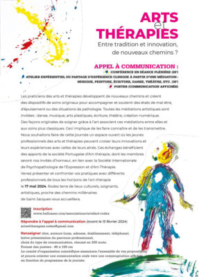 Arts et thérapies : entre tradition et innovation, de nouveaux chemins ? (17 mai 2024 à Rodez) - Appel à poster Arts et thérapies : entre tradition et innovation, de nouveaux chemins ? (17 mai 2024 à Rodez) - Appel à poster
