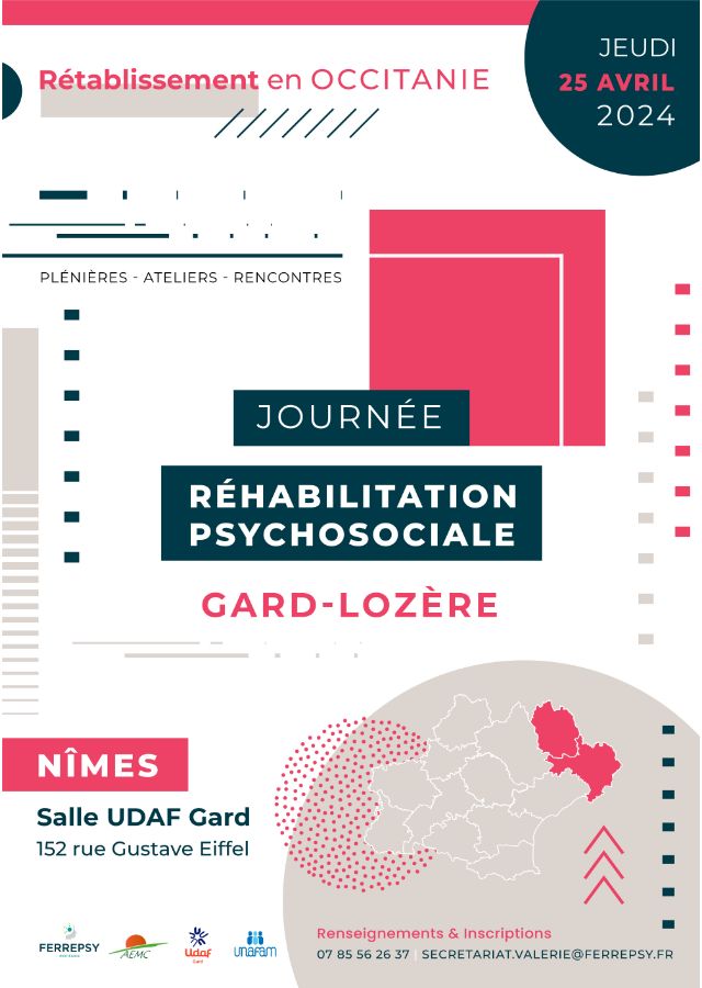 Journée Réhabilitation psychosociale - Gard-Lozère - 2024 (affiche) | © FERREPSY Occitanie Journée Réhabilitation psychosociale - Gard-Lozère - 2024 (affiche) | © FERREPSY Occitanie