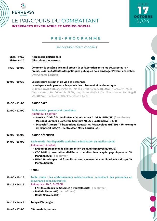 Le parcours du combattant - Interfaces psychiatrie et médico-social - 17 octobre 2024 -programme-vignette | © FERREPSY Occitanie Le parcours du combattant - Interfaces psychiatrie et médico-social - 17 octobre 2024 -programme-vignette | © FERREPSY Occitanie