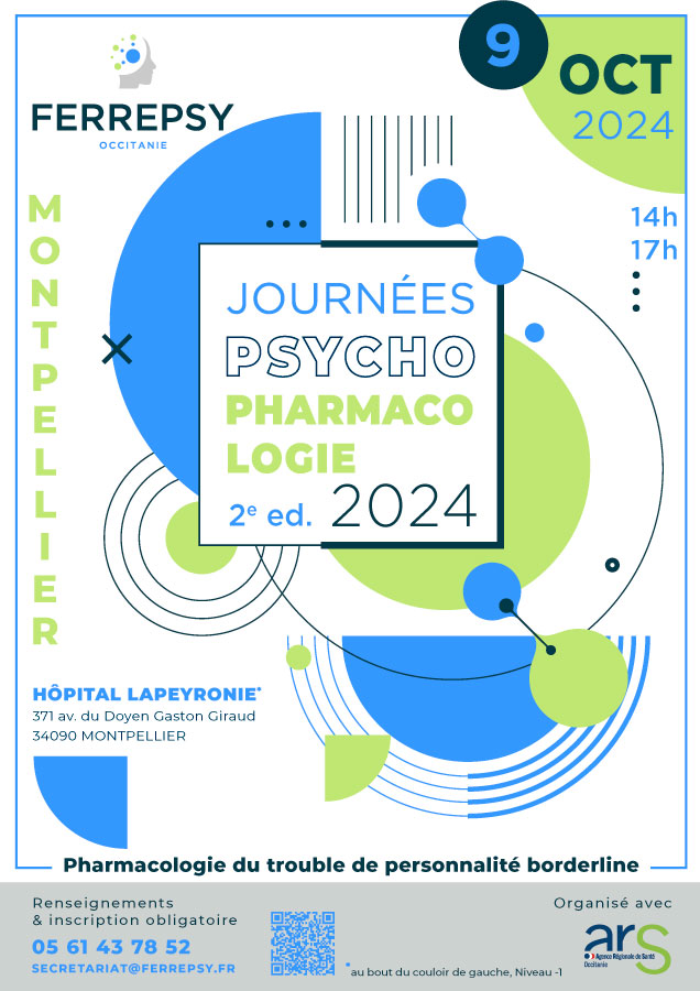 Journée Psycho-pharmacologie - 2e édition, octobre 2024 (affiche) | © FERREPSY Occitanie Journée Psycho-pharmacologie - 2e édition, octobre 2024 (affiche) | © FERREPSY Occitanie