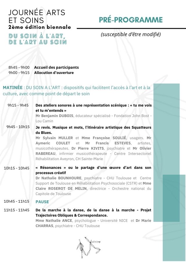 Journee arts et soins 2ED (21 novembre 2024) - preprogramme vignette | © FERREPSY Occitanie Journee arts et soins 2ED (21 novembre 2024) - preprogramme vignette | © FERREPSY Occitanie