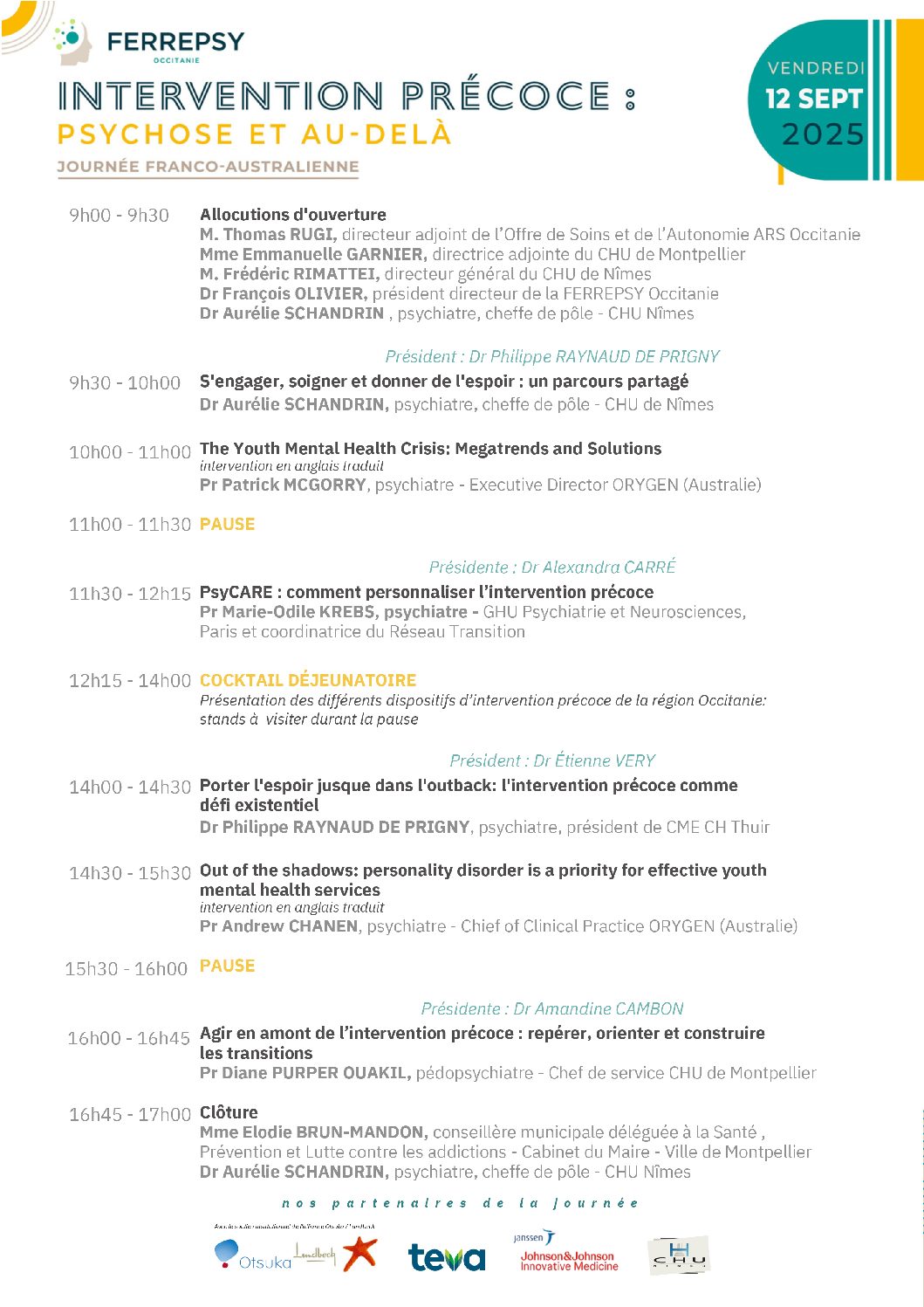 Intervention précoce 2025 - Le Corrum, Montpellier - 12 septembre 2025 - PROGRAMME | © FERREPSY Occitanie