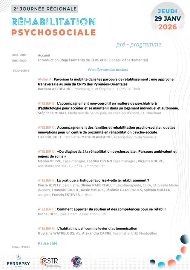 2e journée régionale de réhabilitation psychosociale (Carcassonne) - le 29 janvier 2026 - Programme | © FERREPSY Occitanie