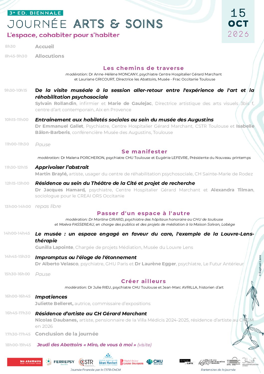 3e Journée Arts & Soins - 15 octobre 2026 (programme) | © FERREPSY Occitanie