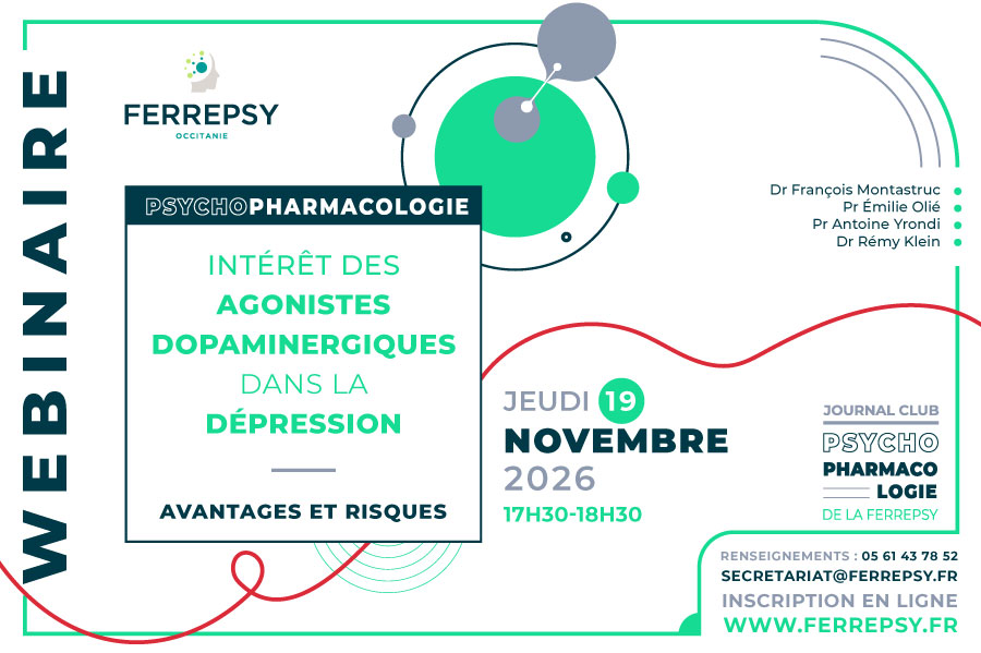 Webinaire : Intérêt des agonistes dopaminergiques dans la dépression - 19 novembre 2026 | © FERREPSY Occitanie