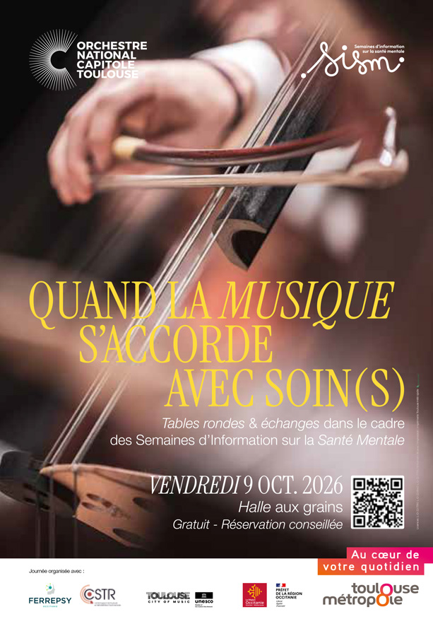 Quand la musique s'accorde avec soin(s) - Semaines d'Information sur la Santé Mentale (SISM) - 9 octobre 2026 (affiche) | © FERREPSY Occitanie Quand la musique s'accorde avec soin(s) - Semaines d'Information sur la Santé Mentale (SISM) - 9 octobre 2026 (affiche) | © FERREPSY Occitanie