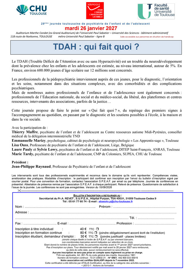 Formation "TDAH : qui fait quoi ?" - Incription SUPEA Formation "TDAH : qui fait quoi ?" - Incription SUPEA